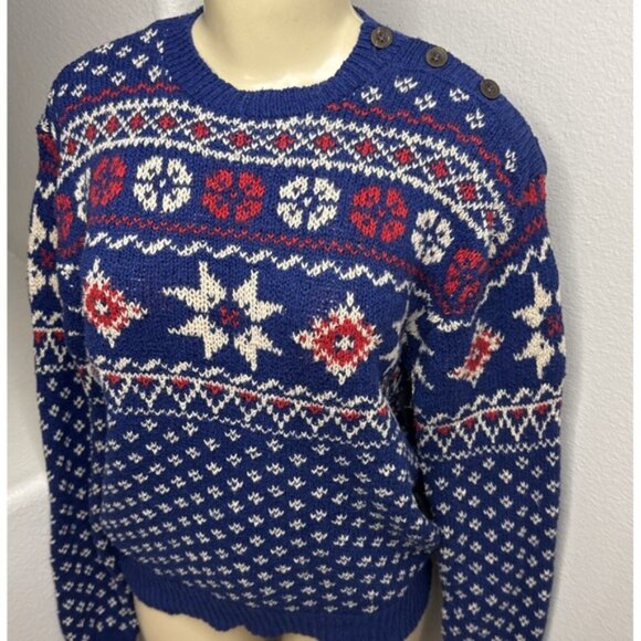 Vintage Polo Ralph Lauren Sweater Nordic Fair Isle Linen Cotton Blend Women Sz S - Picture 2 of 10